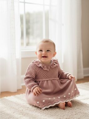 Max Studio Dusty Pink Knit Ruffle Collar Dress